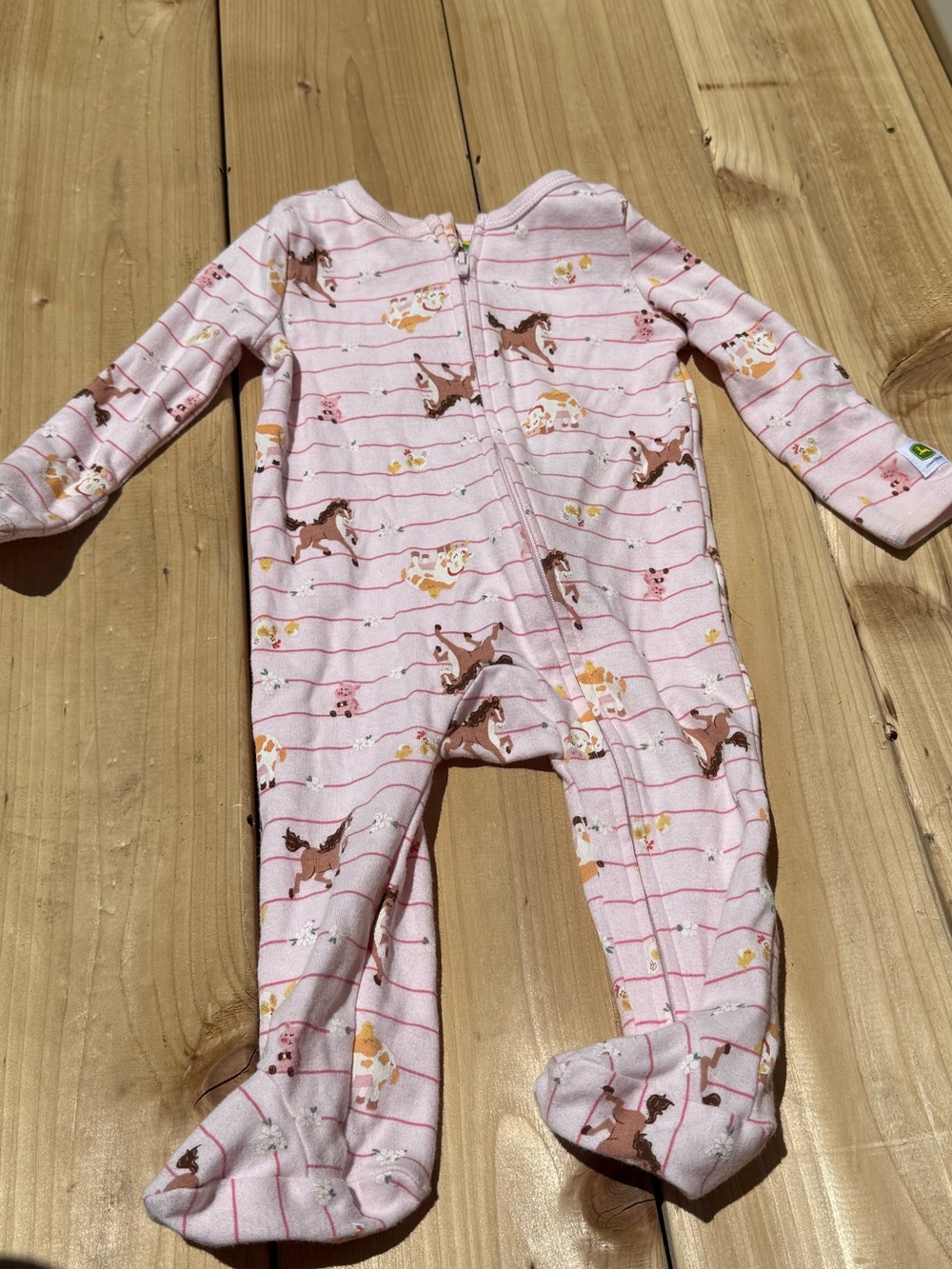 John Deere Pink Horse Print Footed One-Piece